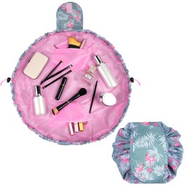 URAQT Lay Flat Drawstring Makeup Bag, Large-Capacity Travel Cosmetic Pouch, Portable Quick Pack Lazy Drawstring Make Up Bag for Daily Use, Magic Cosmetic Bag Drawstring with Small Pocket for Women