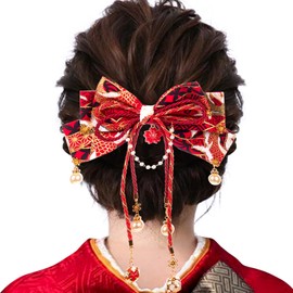 OTAKUMARKET Hair Ornament, Ribbon, Hakama, Graduation Ceremony, Kimono, Yukata, Furisode, 7-53 Coming-of-Age Ceremony, Hair Decoration, Ribbon, Japanese Style, With Bell Knobs, Girls, Children, Hair
