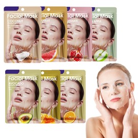 7 Stück Moisturizing Mask Fruchtig Gesichtsmaske, Feuchtigkeitsspendende Und Beruhigende Gesichtsmasken Reparierende Tuchmaske Gesichtsmasken Zur Hautpflege, Glättende Haut,Verbessert Elastizität