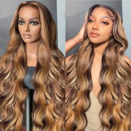YOOLOOT 13x4 Lace Front Wigs Human Hair Body Wave Highlight Ombre Long Lace Front Wig Human Hair P4/27 Honey Blonde Colored Hd Lace Frontal Wigs for Women 200% Density (30 inch)