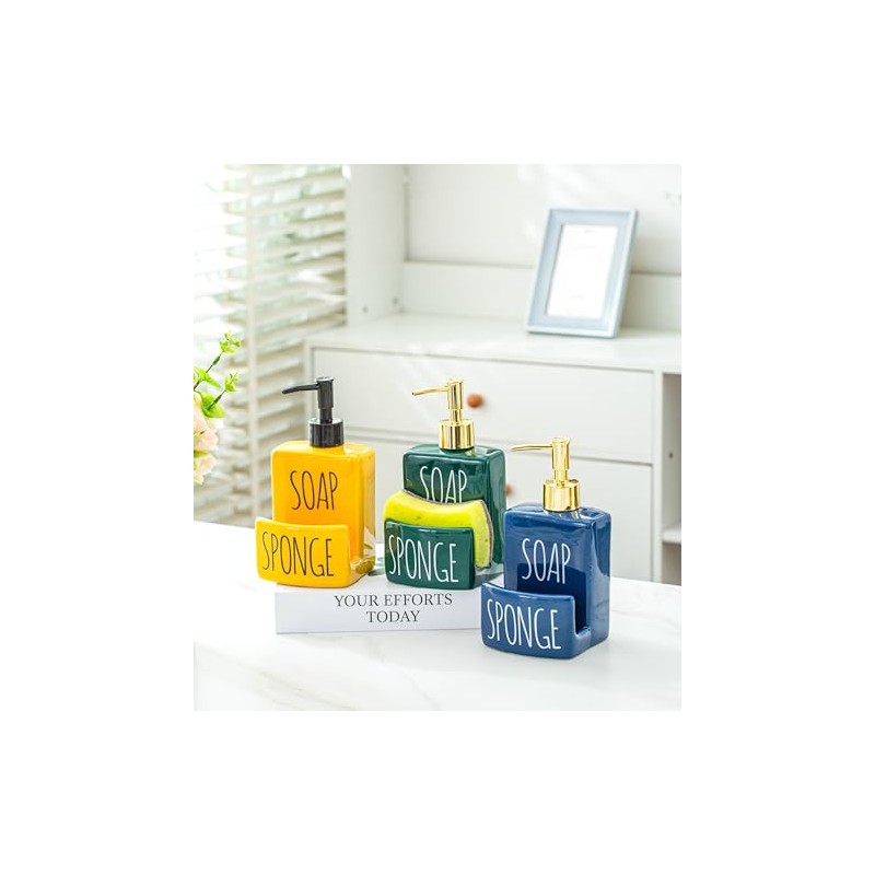 Ceramic soap Dispenser with Sponge Holder for Kitchen Sink Bathroom