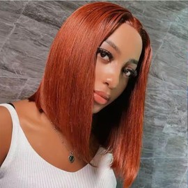 KKYST Ginger Bob Lace Front Wigs Human Hair for Black Women 13x4 HD Lace Frontal Straight Bob Orange Wig Lace Front Human Hair Pre Plucked Hairline with Baby Hair(14 Inch,350#)