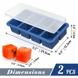 KOLUTI Nonstick Silicone Freezer Molds with Plastic Lid 2 Pack, 8 Soup Cubes Tray Sauce Ice Cube Mold Maker, Stackable Food Meal Prep Storage Container for Freezing, Dishwasher Safe & BPA Free