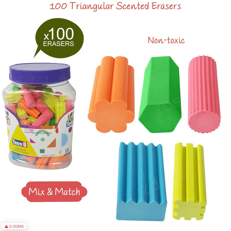 ZOFAX Teen8 Novelty Coloured Erasers, Medium, Pack of 100, Multipack,