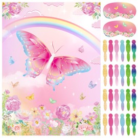 PLULON Butterfly Party Pin Game for Kids Pin The Tail on The Butterfly Birthday Game Poster with 48 Tail Stickers for Boys Girls Birthday Party Favors Wall Decorations Classroom Activities