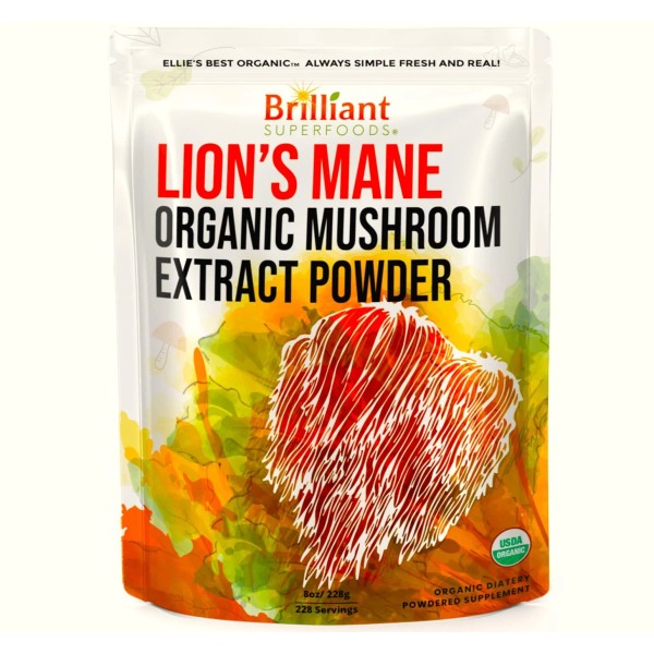 Ellie's Best Lions Mane Mushroom Extract Powder Supplement Organic 228