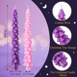 Ceoighe 4 Pcs 10 Inch Christmas Advent Candle Set, Natural Beeswax Christmas Taper Candles for Xmas Decor, Unscented Advent Candle Christmas Tree Shaped for Holiday Decoration, Party, Banquet