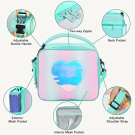 Samhe Lonchera para niños y niñas, bolsa térmica aislada con diseño de arcoíris, hielera a prueba de fugas, reutilizable, para la escuela, la oficina y al aire libre (verde)