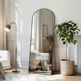 56"X18" Arched Full Length Mirror, Black Floor Mirror with Stand Hanging or Leaning Against Wall, Tempered Glass Full Body Mirror for Bedroom Living Room, Aluminum Alloy Frame