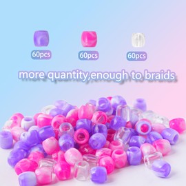 Zhbrchz 182pcs Hair Beads Kit for Hair Braids for Girls Including 180pcs 12x11mm Purple Pony Beads and 2pcs Quick Beaders