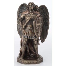 Veronese Design 11 Inch Archangel Saint Michael Sword and Shield with Base Cold Cast Resin Bronze Finish Statue Home Decor
