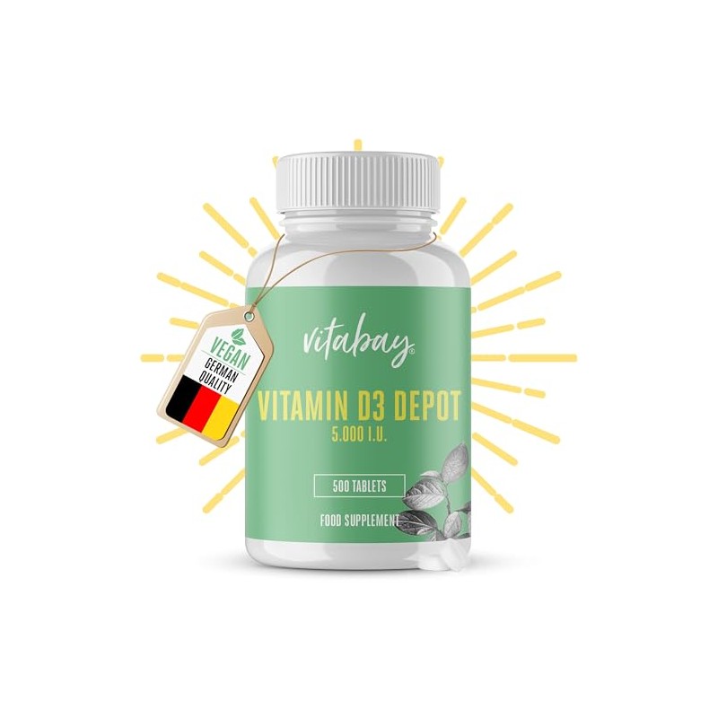 Vitabay Vitamin D3 Depot Hochdosiert 5000 IE - 500 Vegane