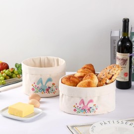 WW STYLE Bread Basket Fabric Set of 2 Bread Baskets Easter Cotton in Two Colours and Sizes, Diameter 23 and 20 cm, Bread Bag Storage Basket Kitchen