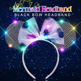 Kilshye Light Up Mouse Ears Headband LED Black Bow Hairband Costume Hair Accessories for Women