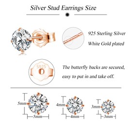 Loutade Stud Earrings 925 Silver 3 Pairs 925 Sterling Silver Heart Stud Earrings Set, 3/4/5 mm Hypoallergenic Small Sleeping Cartilage Heart Shaped Cubic Zirconia Silver Women's Stud Earrings, Cubic