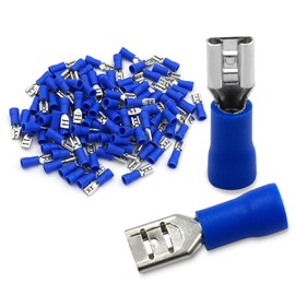 Baomain 200-Pack 0.187" Female Quick Disconnect Spade Terminals, 16-14 AWG 4.8mm (3/16 inch), Insulated Crimp Connectors Blue