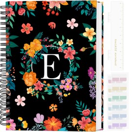 YeeCASE Hardcover Spiral Notebook Journal 5.7” x 8”, 120 Pages Journals for Women Men, A5 College Ruled Notebooks, Cute Floral Letter Spiral Journal for Writing, Work, Business, School (E-BLACK, A5)