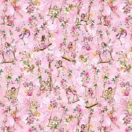 Michael Miller Spring Songs - Flower Fairies by Cicely Mary Barker DDC12250 Pink Garden Swings Cotton Quilting Fabric