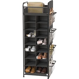 Simple Houseware Shoe Stand Tower Rack w/ side hanging bag 20-Pair, Dark Grey