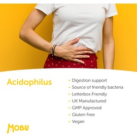 MOBU - Acidophilus Lactobacillus 50mg Probiotic - 500 Million CFU - Supports Healthy Gut Microbiome and Digestion System - Reduce Bloating - UK Made - GMP Approved - 120 Tablets