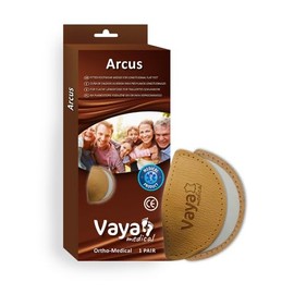Vaya Medical Orthopaedic Insoles for Longitudinal Flat Foot for Fit Shoes, Flat Foot Insoles, Wedge Arcus, Brown, Size 41/43