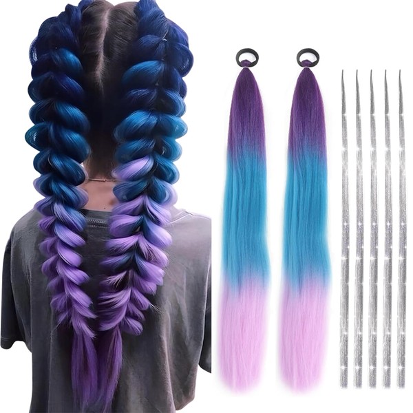 Colorful Pre Stretched Braiding Hair Silver Hair Tinsel Set -