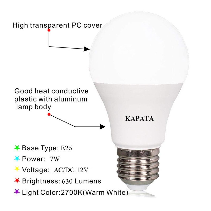 12V A19 LED Light Bulb Soft White 2700K 60 Watt