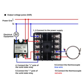 PID Digital Temperature Controller REX-C100, 0℃~1300℃ AC Intelligent Temperature Controller Kits, Digital PID Thermostat with SSR-40DA Solid State Relay, K-Type Thermocouple and Heatsink