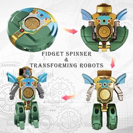 2-in-1 Transformable Robot Fidget Spinner Toy, Sensory Stress Relief, Malleable Mini Robot Toy for Children and Adults, Travel Toy, Cool Hand Spinner for Boys / Girls from 3+