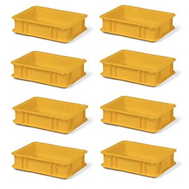8 Piece Travel Stackable Box TK375 0, Yellow, 300X200X75 mm (L x W x H), Polypropylene, 3 Litres, max. load: 25 kg – Food Grade – Made in Germany – Industrial quality