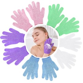 KEYRI Pack of 10 Exfoliating Gloves, Exfoliating Gloves for Body and Face Massage Glove Exfoliating Wash Gloves for Women Shower Spa Massage (White + Pink + Purple + Green + Blue)