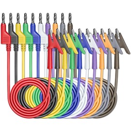 Cleqee 10PCS Stackable 4mm Banana Plug to Crocodile Clip Test Leads 3.3ft/1m Soft Flexible Cable Wire Alligator Clip Test Clamp for Electrical Testing 10 Colours