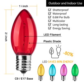 Brightown 50 Pack C9 LED Christmas Light Bulbs, Colored C9 Shatterproof LED Bulbs Replacement for Christmas String Lights, E17 Intermediate Base, Commercial Dimmable Holiday Christmas Bulbs