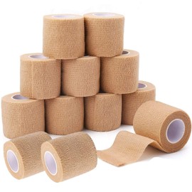 12 Pack Self Adherent Cohesive Bandages 2" x 5 Yards - Athletic Elastic Cohesive Bandage for Sports Injury,Ankle, Knee & Wrist,Ankle Sprains & Swelling (Brown)