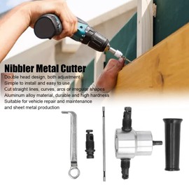 Double Head Metal Sheet Nibbler Cutter, Cutting 0.07in Iron Sheet 5 pcs Tool Set Double Head Sheet Metal Cutter Versatile Nibbler Drill Attachment Drill Attachment with Wrench Parts for Workshop Home