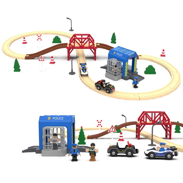 Wooden Train Set for Toddlers, 52Pcs Train Toy with Railway