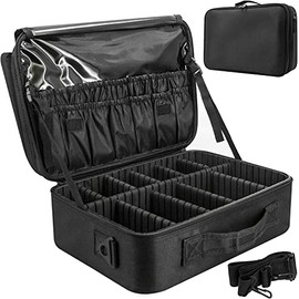 SOZOMO Bolsa Grande de Maquillaje Profesional(40*29*14CM),Separadores Ajustables,Bolsas de Cosméticos,Organizador de Maquillaje,Estuche de Maquillaje,Organizador de Cosméticos,con Correa de Hombro,Asa