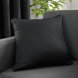 Fusion - Black Cushion (43 x 43cm) - Filling Included - Piped Edge - Matching Curtains Available - Black Cushion with Cover Included/Cushion Insert - Strata Collection