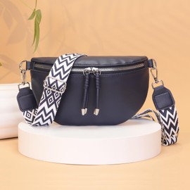 YISUOHOOM Bum Bag Women's Black Stylish Chest Bag Crossbody Bag Women's Wide Strap Vegan Leather Credit Card Pack, Blue-v1, Shoulder bags
