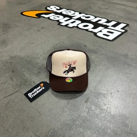 Buck Off! Trucker Hat | Vintage Cowboy Cowgirl Western Funny | Premium Mesh Foam Snapback Hat for Men & Women (US, Alpha, One Size, Brown/Tan)
