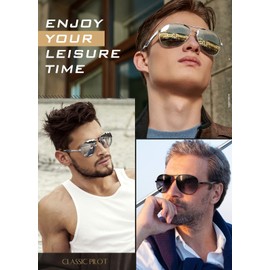 GQUEEN MOS1 Men's Polarised Aviator Sunglasses UV400 Aviator Aviator, Grey frame green mirrored lenses