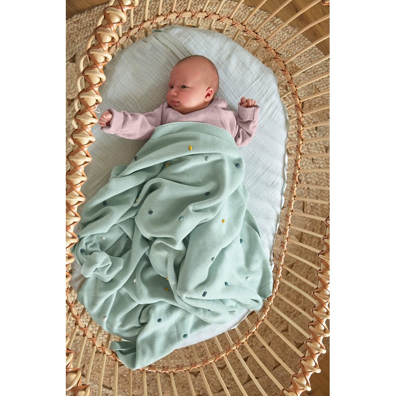 LÄSSIG Baby’s Knitted Blanket - 100% Organic Cotton, GOTS-Certified mint