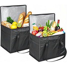 30L Cooler Bag Set of 2, Large Insulated Lunch Bags with Zipper, Insulation Shopping Bags, Food Delivery Bag, Thermal Picnic Cool Bag for Camping, BBQ, Beach & Outdoor – Leakproof & Portable
