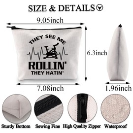 PLITI They See Me Rollin They Hatin Spin Class Gift Cycling Lovers Gift Funny Spinning Gym Makeup Bag Workout Fitness Gift (Rolling Spin bagU)