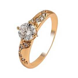 Elegant Solitaire Engagement Ring, 18K Gold Plated, Round Cut Crystal with Accent Stones (6)