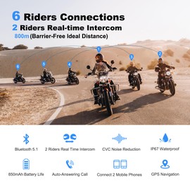EJEAS V6 Pro Motorcycle Bluetooth Headset, Upgraded 2 Riders Intercom Helmet Communication System with Auto-Answering Call and Noise Reduction for Motorcycling Skiing and Climbing (2 Pack)
