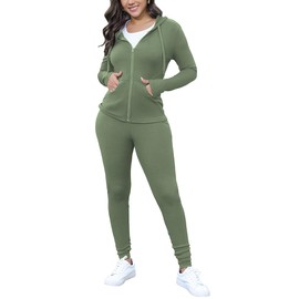 Nimsruc Two Piece Outfits for Women Casual Bodycon Sweatsuits Long Sleeve Jogging Suits Set Matching Clothing Tracksuit Pea Green XXL
