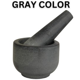 KC KULLICRAFT Marble Stone Mortar and Pestle, for Grind Spices, Powder Pesto, Mash Herbs, Crush Pills, Regular Size (3.75"X2.75" Mortar, 5" X1.5" Pestle, Grey)