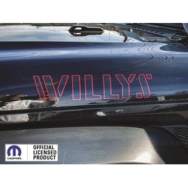 Decal Mods Red & Black Willys Hood Graphic Decal Sticker fits Jeep Wrangler JK & JL (2007-2024) Black with Red Outline (Set of 2) | FK2G2