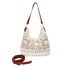 Eiyye Handmade Crochet Bag – Boho Crossbody Purse for Women, Lightweight Woven Shoulder Bag for Travel, Vacation & Daily Use (Off White)